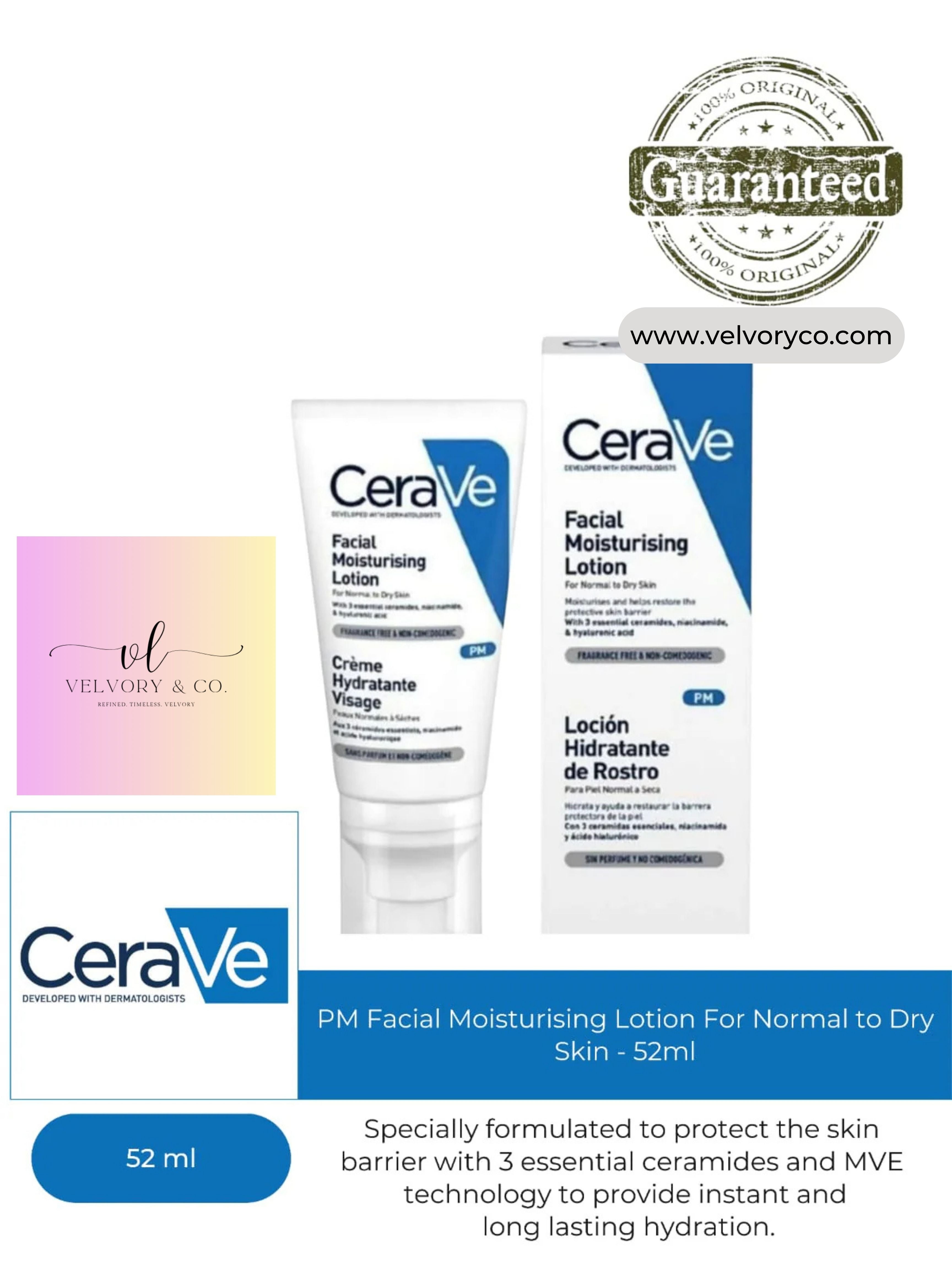 CeraVe PM Facial Moisturising Lotion For Normal to Dry Skin - 52ml