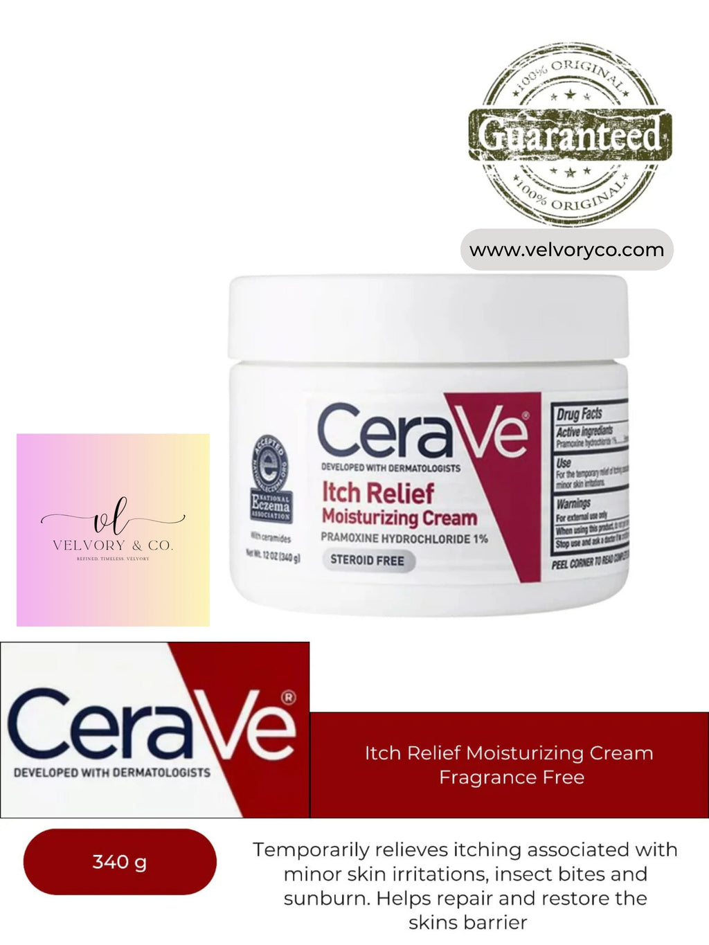 CeraVe- Itch Relief Moisturizing Cream Fragrance Free -12.0oz , 340g