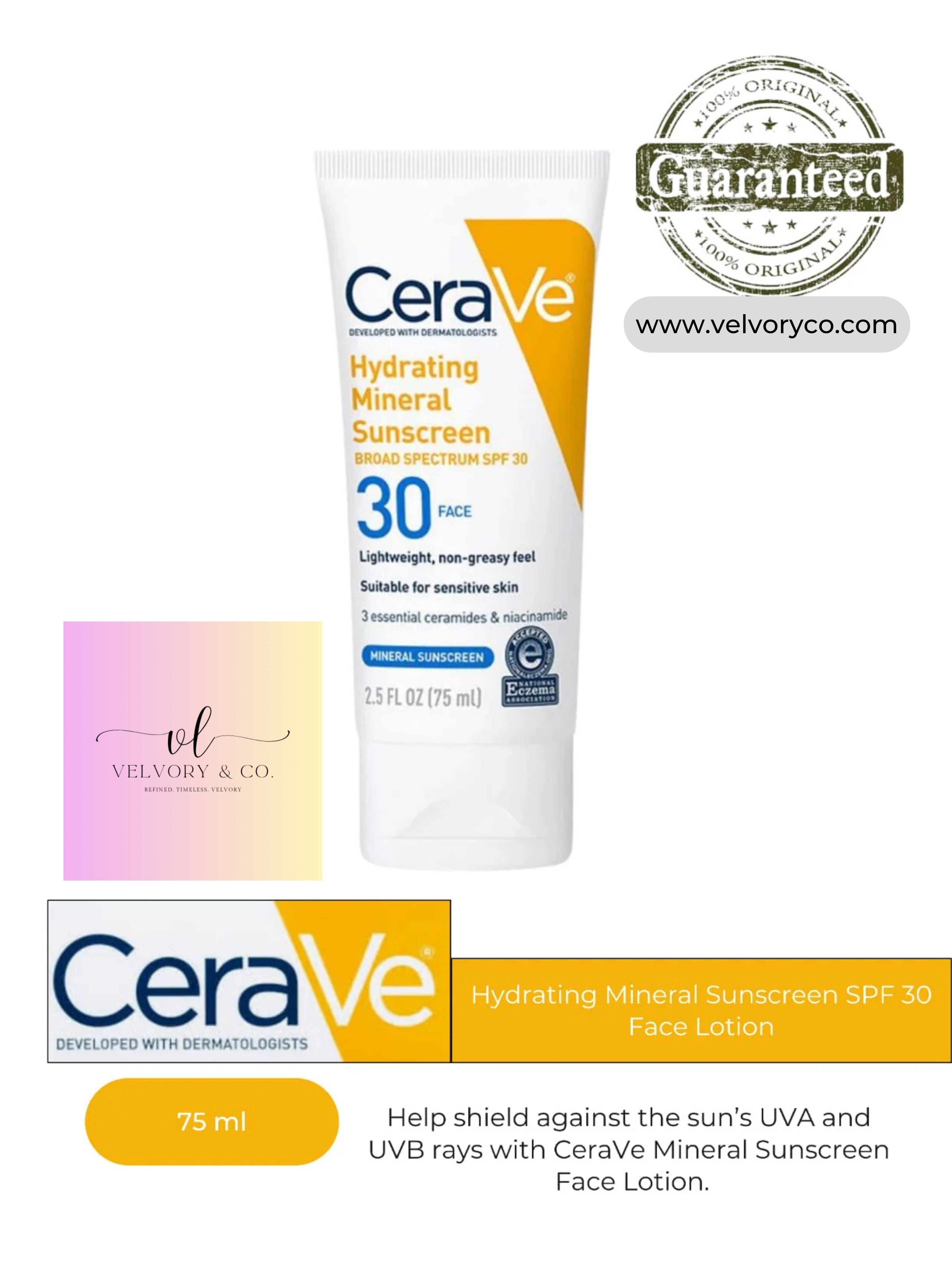 CeraVe- Hydrating Mineral Sunscreen SPF 30 Face Lotion, 75ml