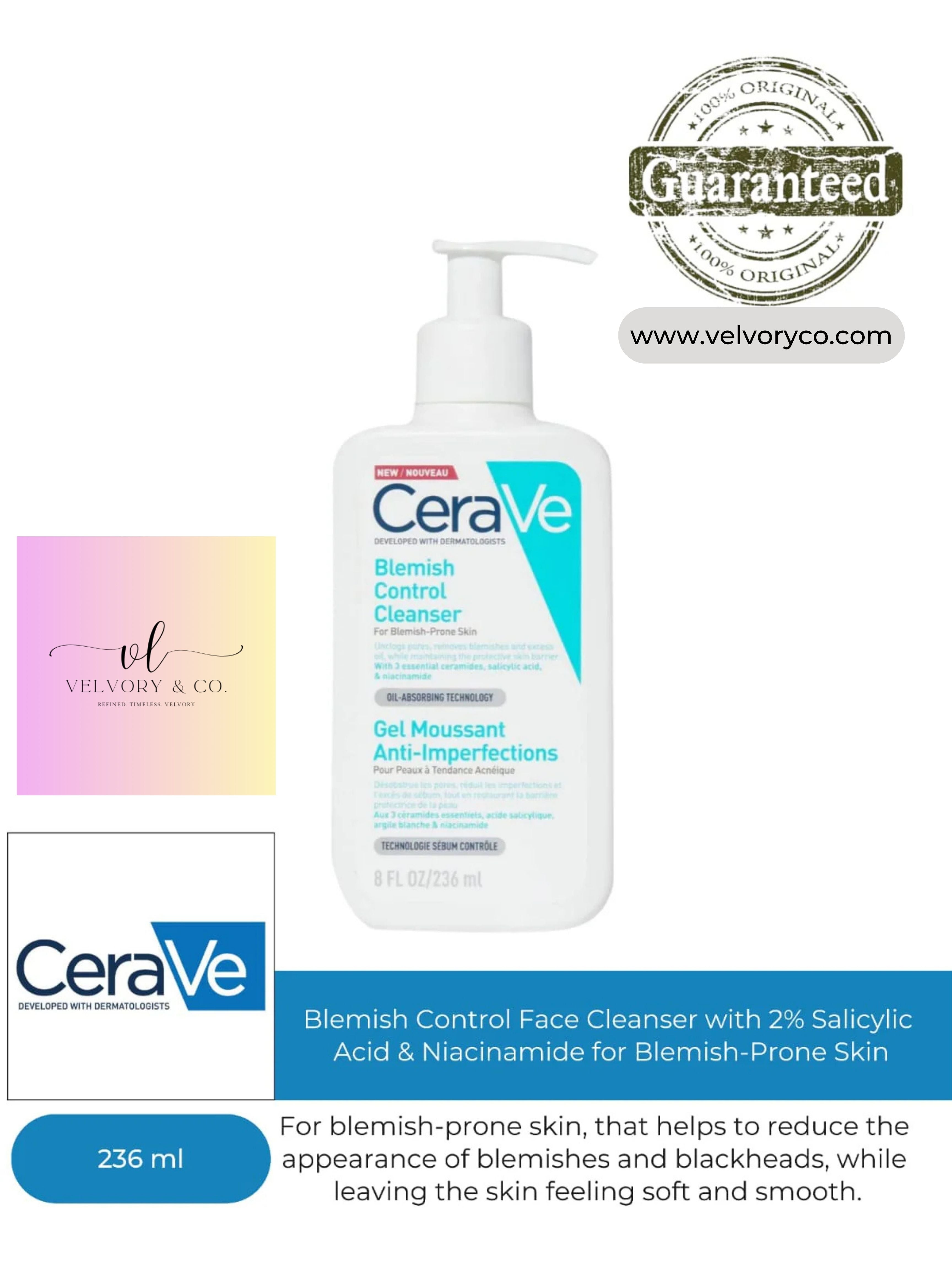 CeraVe - Blemish Control Face Cleanser with 2% Salicylic Acid & Niacinamide for Blemish-Prone Skin 236ml