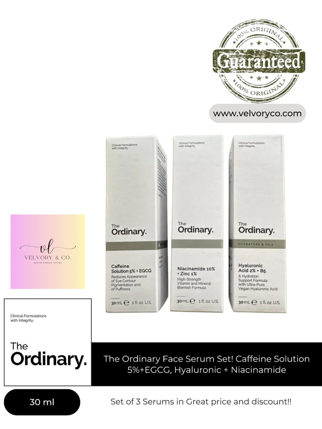 The Ordinary Face Serum Set! Caffeine Solution 5%+EGCG, Hyaluronic + Niacinamide