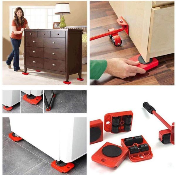 (5 In 1) Heavy Furniture Moving Tool Transport Lifter Shifter Moving Kit Slider Remover Rolling Wheel Corner Mover Set