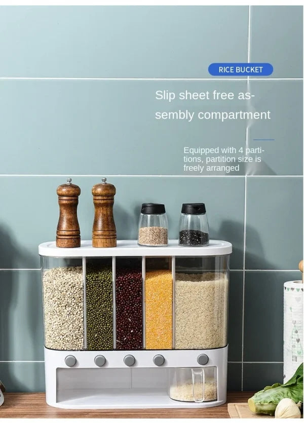 10 Kg, 6 Grid Kitchen Dry Food Dispenser | Wall Mounted