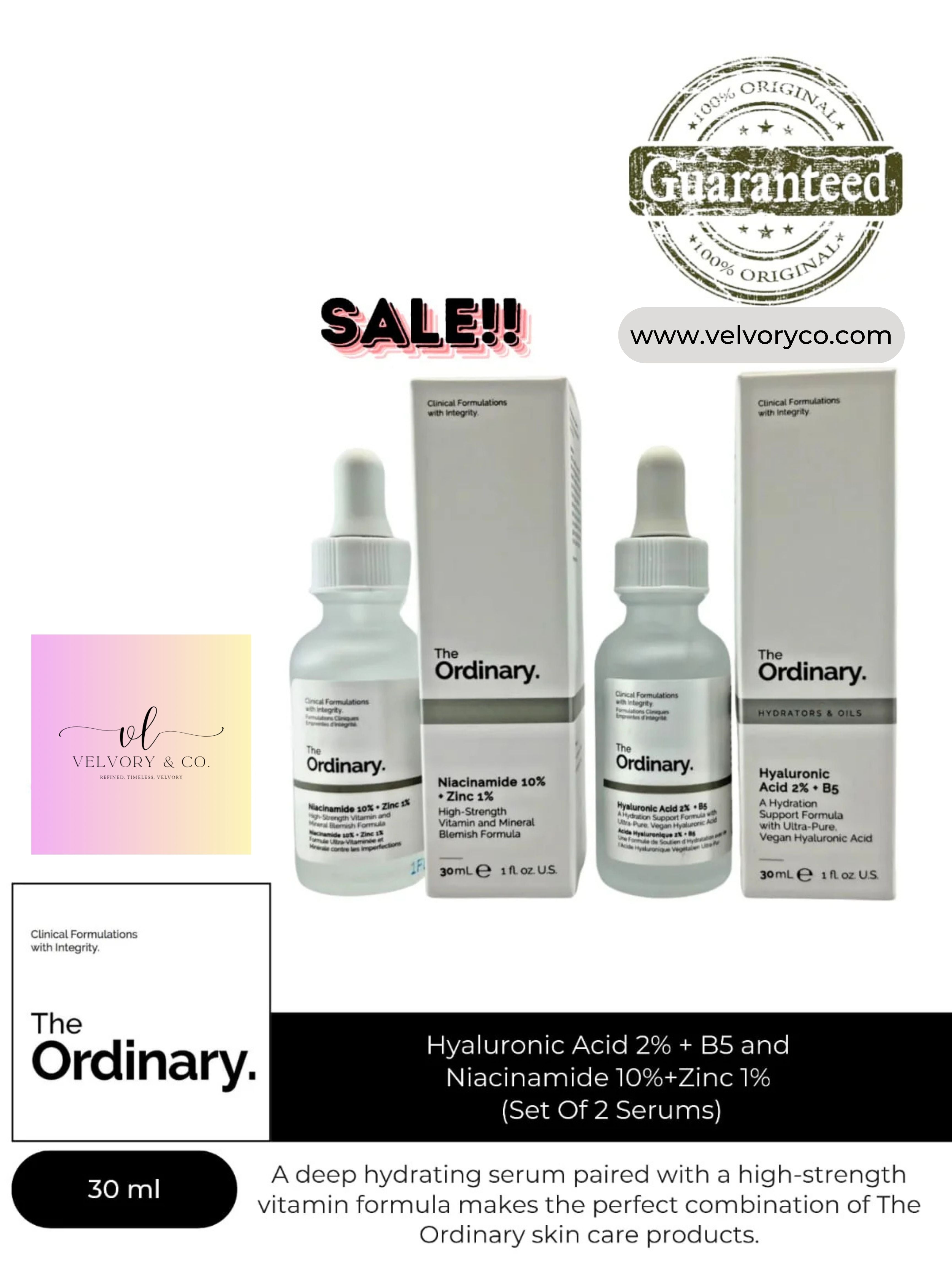 The Ordinary Hyaluronic Acid 2% + B5 and Niacinamide 10%+Zinc 1% (Set Of 2 Serums)