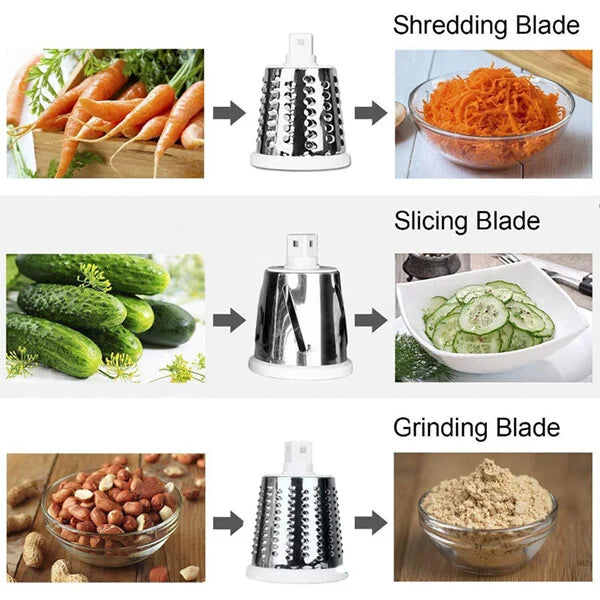 3 in 1 Rotary Vegetables Mandoline/Cutter - Manual Tabletop Drum Cutter