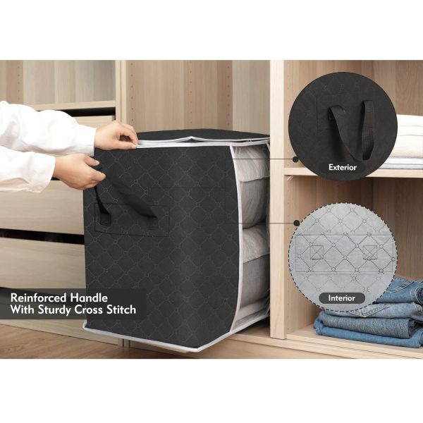 Black Storage Bag Organizer With Reinforced Handle For Comforters, Blankets, Bedding, Collapsible Under Bed Storage