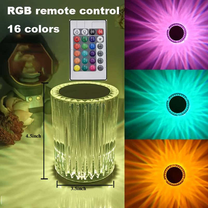 Portable USB Rechargeable 16 Colors RGB Lighting Crystal Touch Control Table Lamp (With Remote Control)