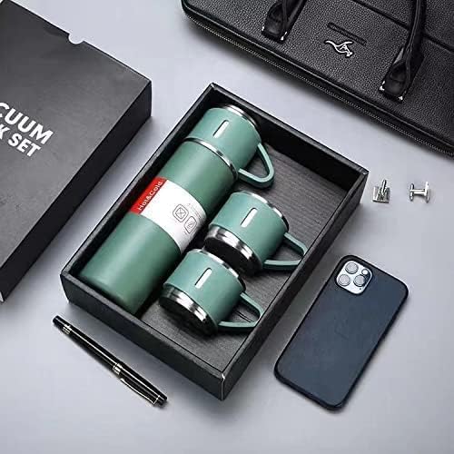 Vacuum Flask Gift Set With 3 Stainless Steel Cups Combo – 500ml – Keeps Hot/cold (random Color)