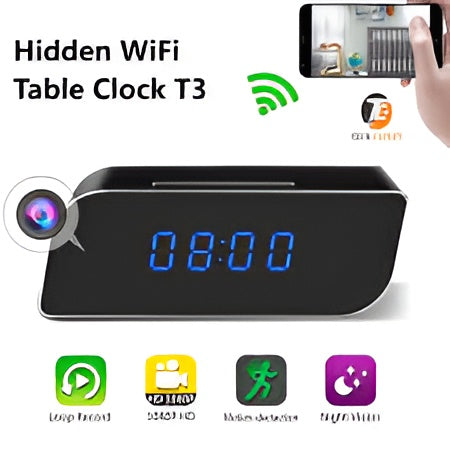 Hidden Digital Clock Camera Video Recorder |  T3 Wifi Table Clock Hd 1080p (High Quality)