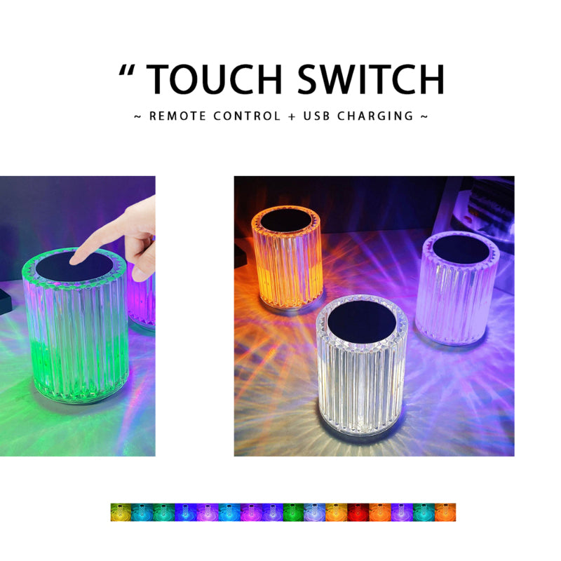 Portable USB Rechargeable 16 Colors RGB Lighting Crystal Touch Control Table Lamp (With Remote Control)
