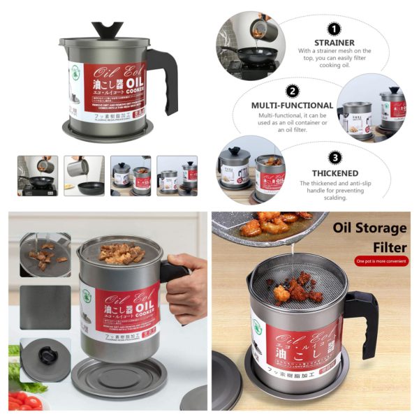 Oil Fryer Cooker with Stainless Steel Fine Mesh With Lid Food Grade Iron Cooking Oil Filter (Random Color)